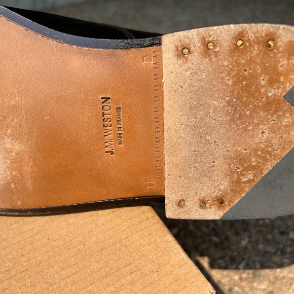 J.M. Weston 11D Black Leather Half-Hunt Derby w/ Shoe Trees - Picture 8 of 14